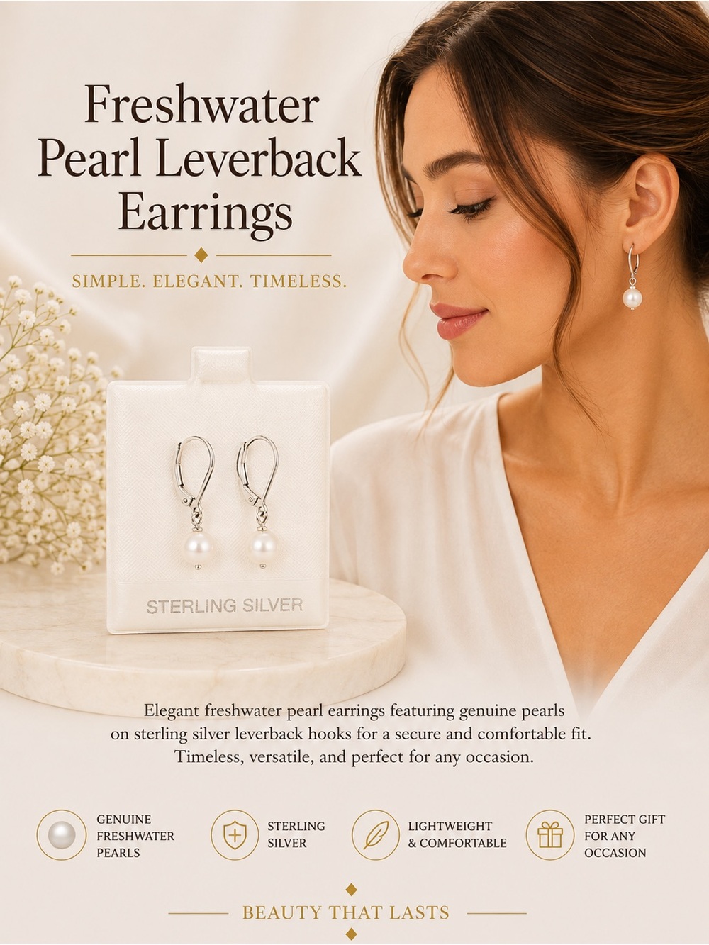 Freshwater Pearl Leverback Earrings Sterling Silver From Hawaii